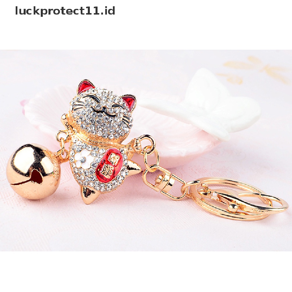 /Fashion Hot//// Gantungan Kunci Kristal Lucu Alloy Bell Besar Berlian Imitasi Jepang Lucky Cat Gantungan Kunci Mobil.