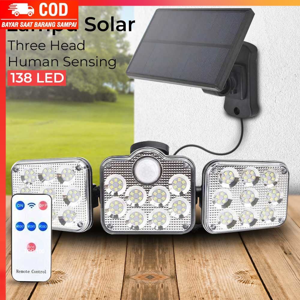 ( 100% BARANG ORI ) OOBEST Lampu Solar 138 LED Three Head Human Sensing Remote Control - JD-2858A