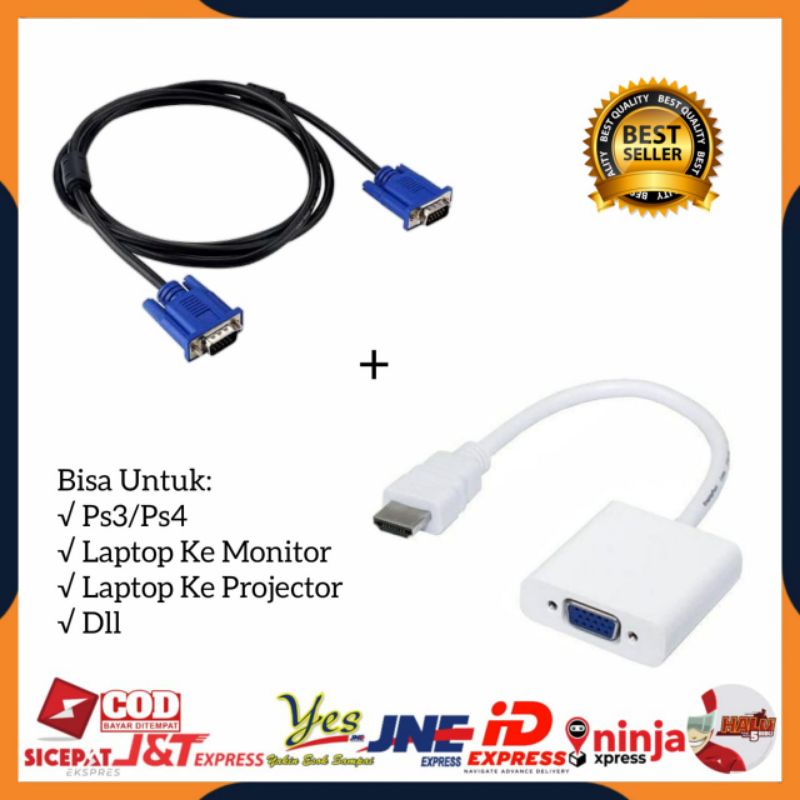 [COD] ADAPTER CONVERTER KONEKTOR HDMII TO VGA + KABEL VGA DIGITAL MALE TO MALE 1.5 METER / KABEL DARI LAPTOP PS3 KE MONITOR PROYEKTOR INFOKUS