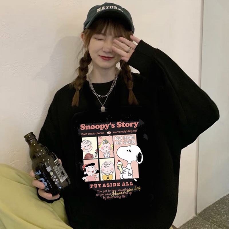 swetter oversize wanita cartoon pattern printing sweater kekinian lengan panjang crewneck import baju switer