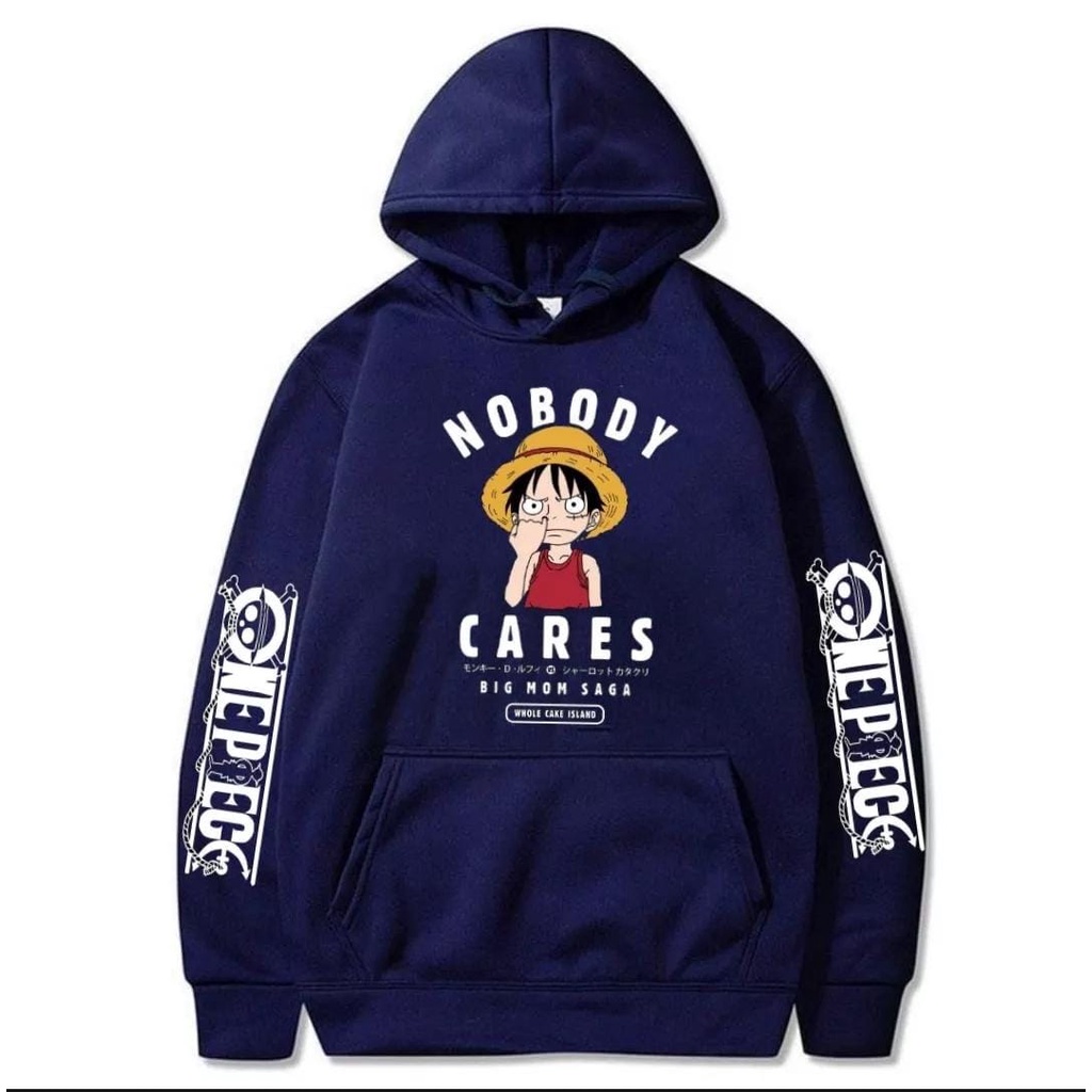 COD - Jaket Hoodie One Piece Monkey D Luffy NOBODY CARES Hitam Premium Untuk Anak Usia 6- 9 Tahu Dan 10-15 Tahun Bahan Flece Tebal - Jaket Hoodie Anak One Piece D Luffy Kekinian Terlaris