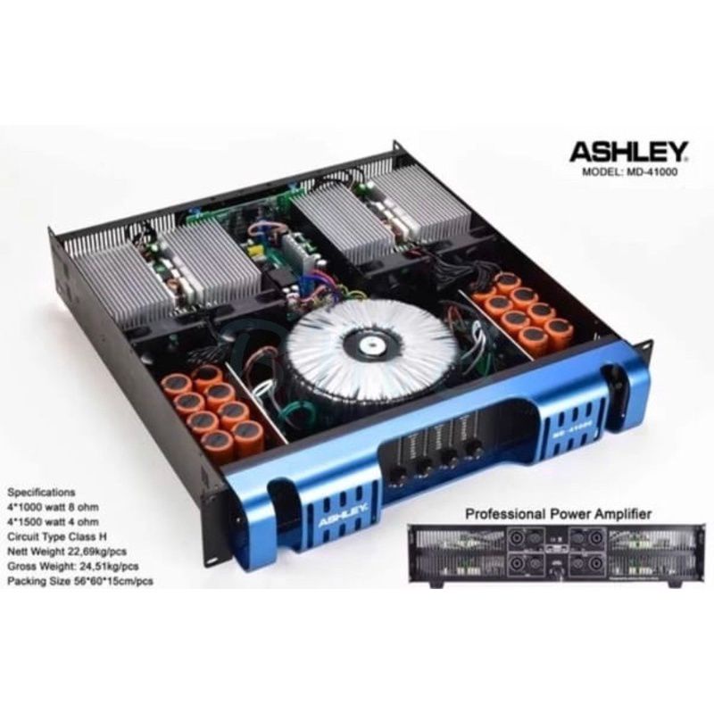 ASHLEY MD-41000.Power 4 Channel, 2U, 4 x 1000 Watt, 8 Ohm, Class H.