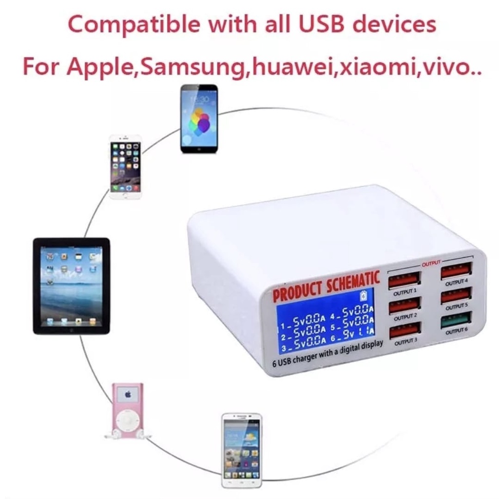 Multiport USB Smart Charging Station LCD Display Fast Charging 40w