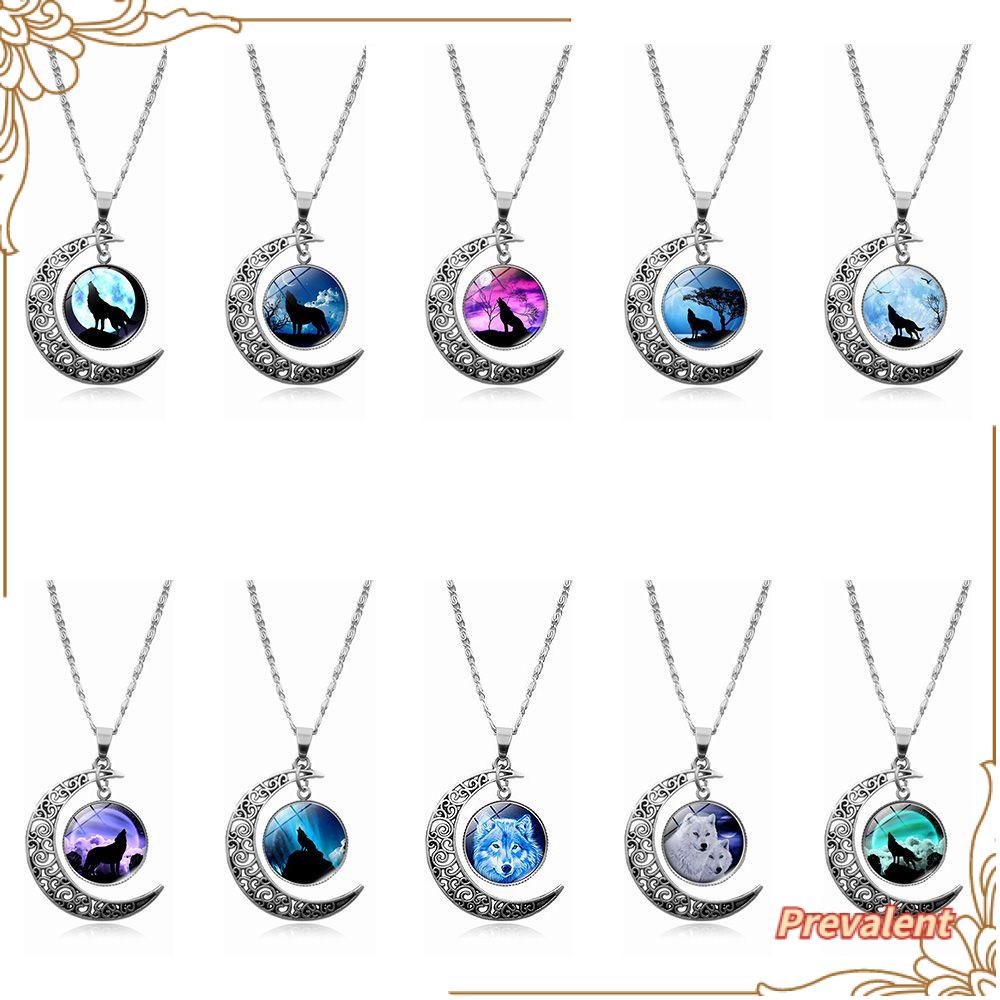 Preva Howling Wolf Kalung Hadiah Perhiasan Luminous Moon Glowing