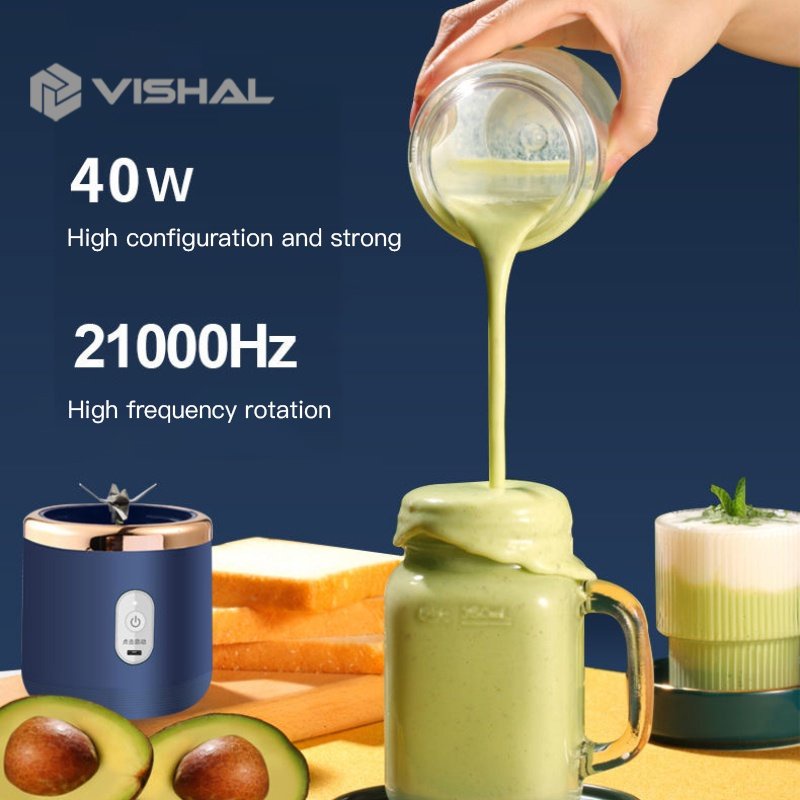 VISHAL Blender Portable / Juicer Usb 300ML / 6 Mata Pisau Kaca Menebal Cangkir VS-1858