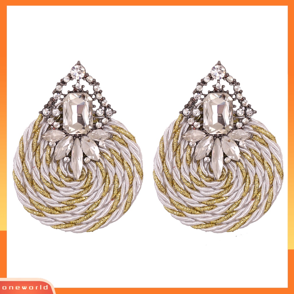 [WONE] 1pasang Wanita Buatan Tangan All-match Bulat Berlian Imitasi Drop Earring Perhiasan Fashion