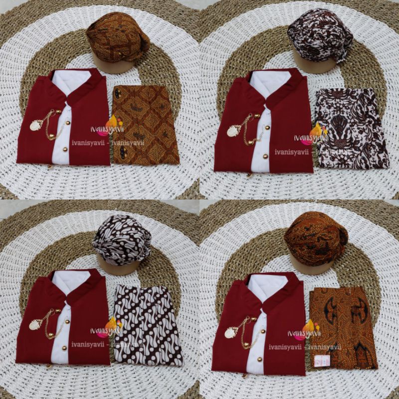 [Setelan] Beskap Hewes, Jarik + Blangkon Jogja | Warna Maroon