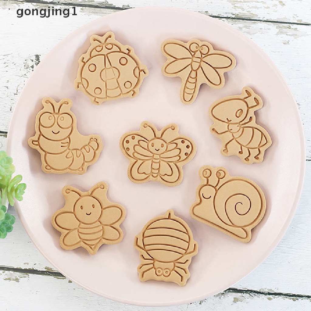 Ggg 8 Pcs/set Hutan Hewan Gajah Singa 3D Kartun Cookie Cetakan Biskuit Cutter Perangko Lebah Kupu-Kupu DIY Fondant Plunger Kue Alat Dapur Baking Pastry Bakeware Perlengkapan ID