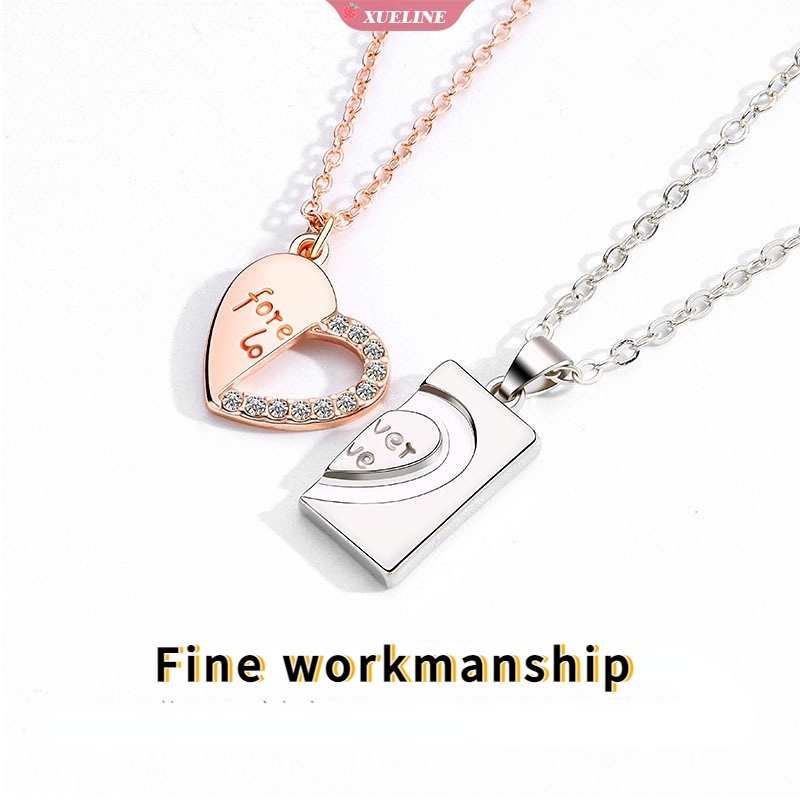 1pasang Dari Pasangan Kristal Berbentuk Hati Kalung stainless steel Sederhana fashion Pria Dan Wanita Siswa bosom Sahabat Rantai Klavikula Kekasih Perhiasan Liontin [ZXL]