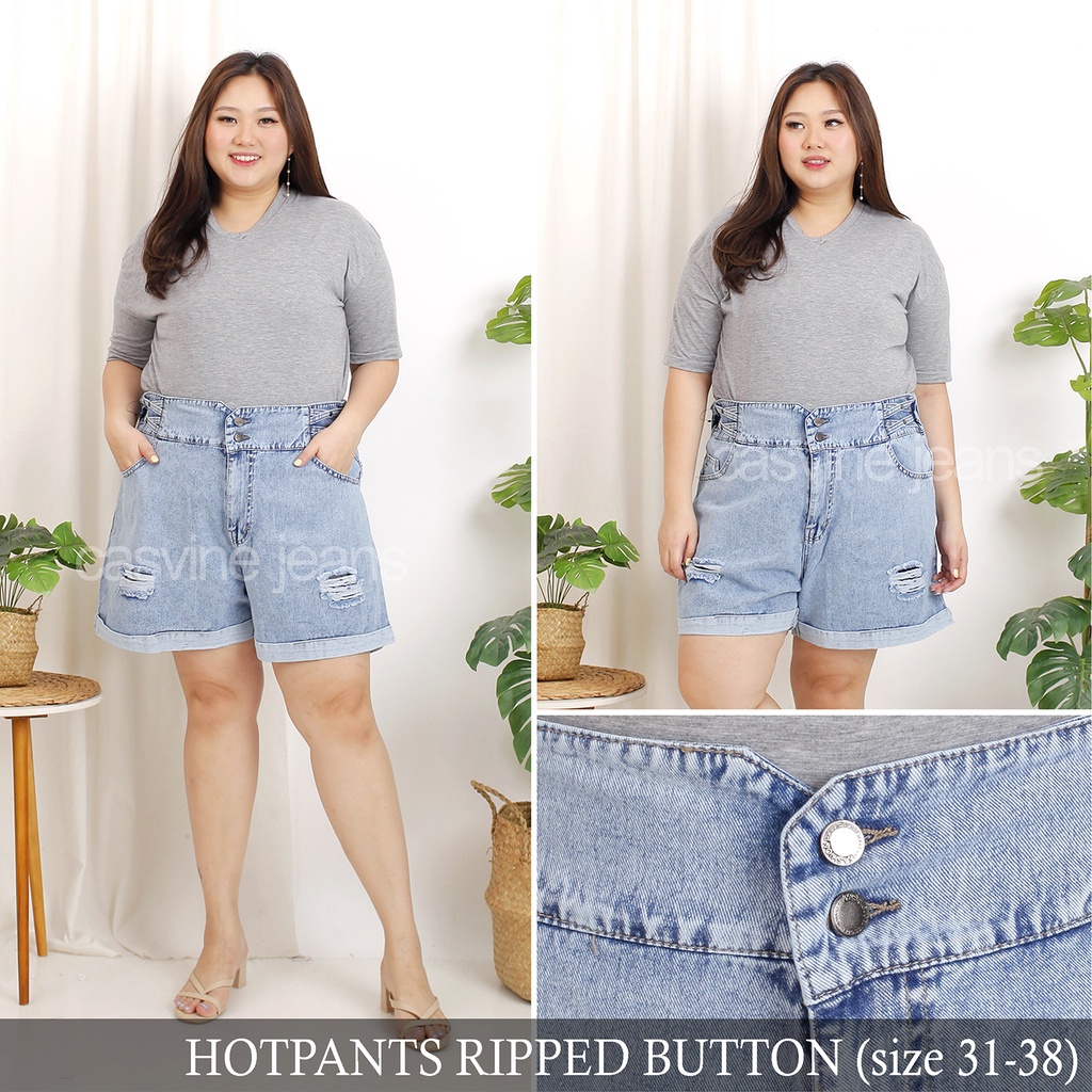 Celana Pendek Wanita Hotpants Non Stretch Sobek Ripped Destroy Bigsize Jumbo Mom Jeans