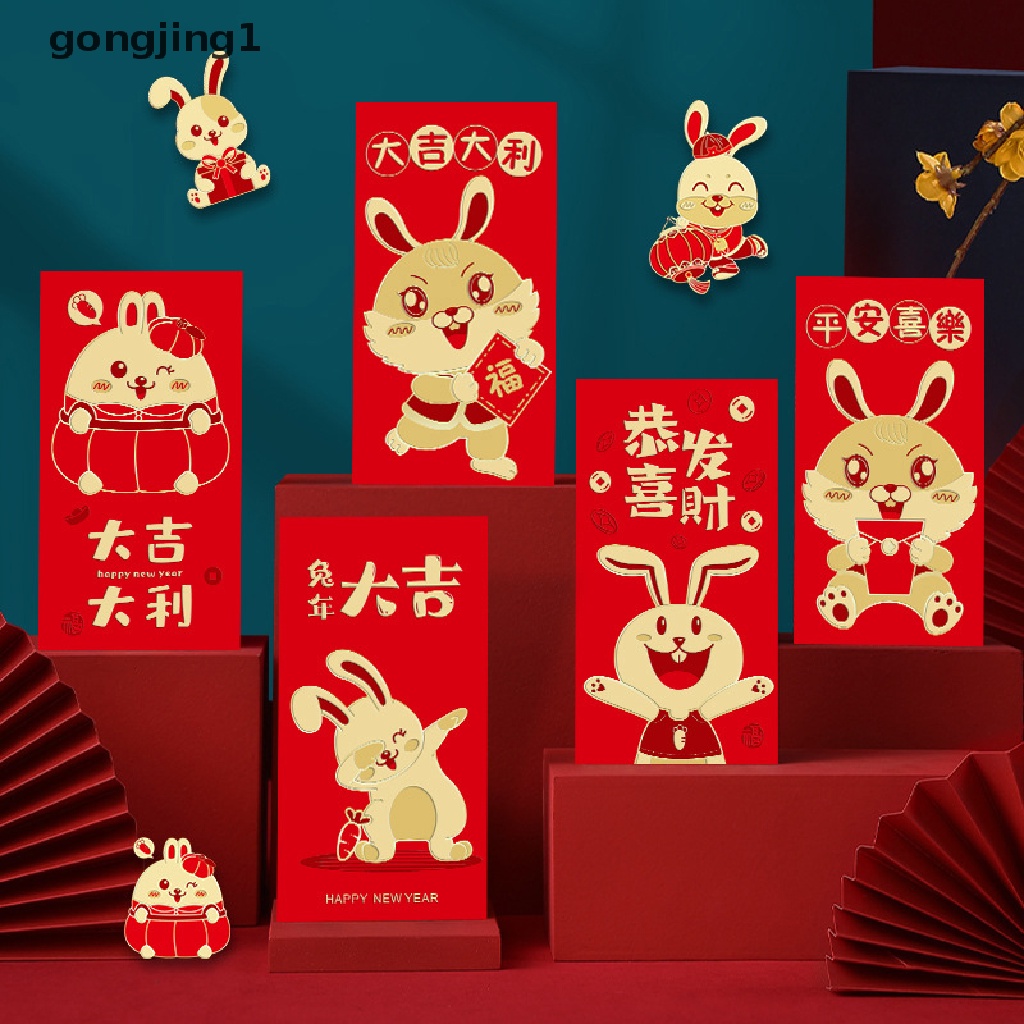 Ggg Imlek Kelinci Festival Tahun Hongbao Bronzing Amplop Merah Kartun Anak Hadiah Uang Packing Tas Lucky Red Packets Bag ID