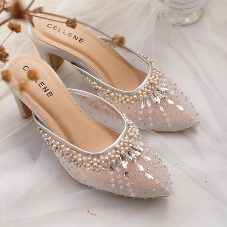 Terbaik CELLENE Primrose Beads Heels (3warna) / wedding shoes 7cm payet