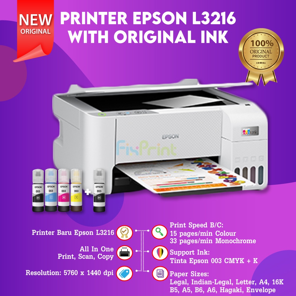 Printer Epson L3210 L3216 Print Scan Copy Pengganti Printer L3110 Tinta 003 C13T00V Printer Scan Copy Print Inkjet Infus AIO