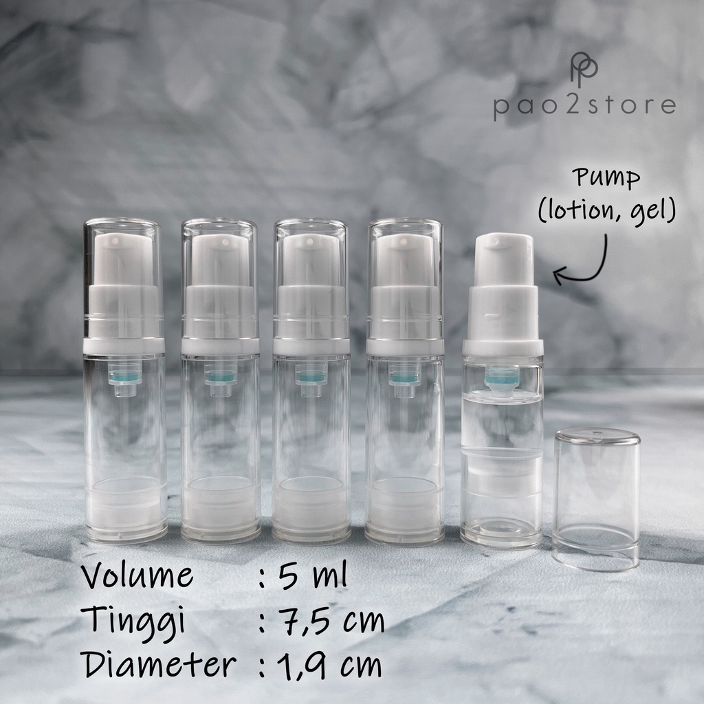 Botol Airless PUMP 5ml Vacuum - Lotion / Serum - Clear / Bening / Transparan - Refillable Isi Ulang