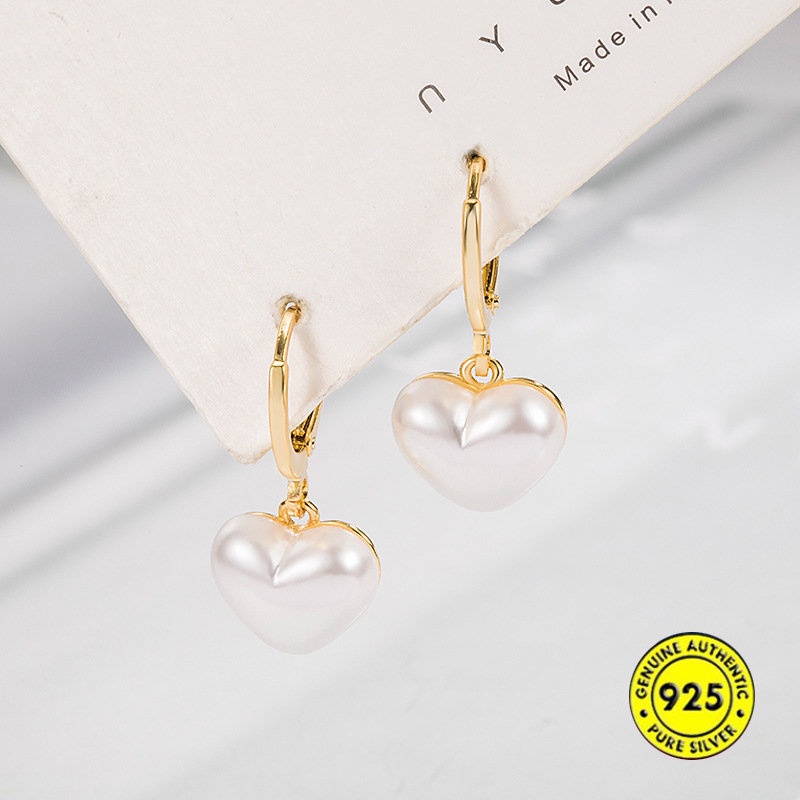 18k Anting Mutiara Hati Perempuan All-Match Anting Sederhana U1178