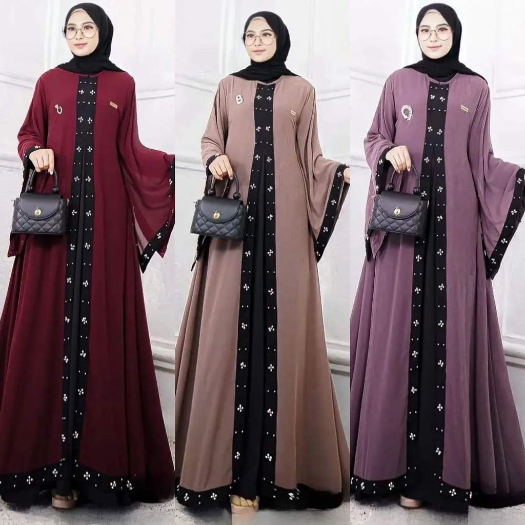 Hanin Gamis Set Outer Terbaru Simpel Mewah Ori Dress Wanita Kondangan Elegan Viral 2022 Promo Cod