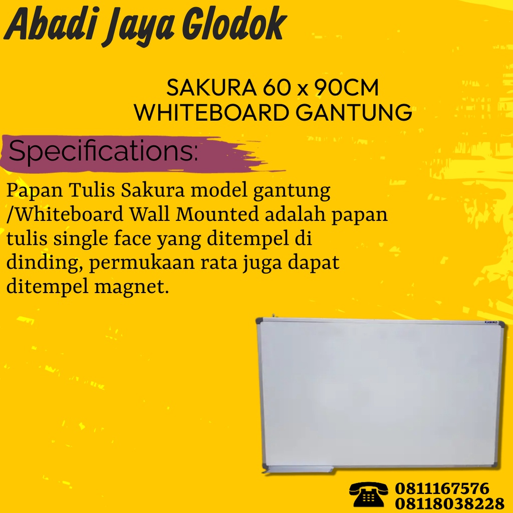 

SAKURA 60 x 90CM WHITEBOARD GANTUNG