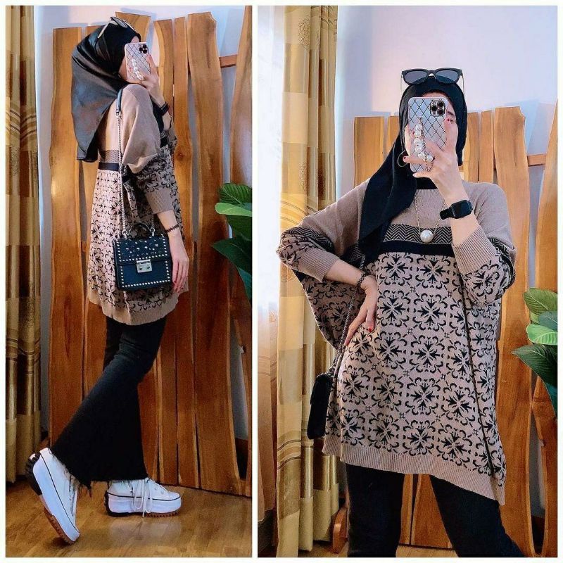 Top Etnik Jumbo, TUNIK RAJUT JUMBO CANTIK FIT XXXXL LD 140-160 BAHAN RAJUT PREMIUM TERMURAH TERJUMBO OOTD