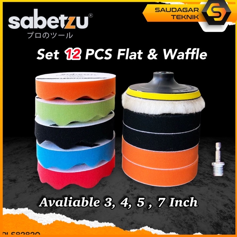 Busa Poles Mobil Motor Sabetzu 3 inch 4 Inch 5 Inch Sponge Wool Bulu Pad Poles Polishing Set 12 Pcs Busa Poles Flat Waffle Set