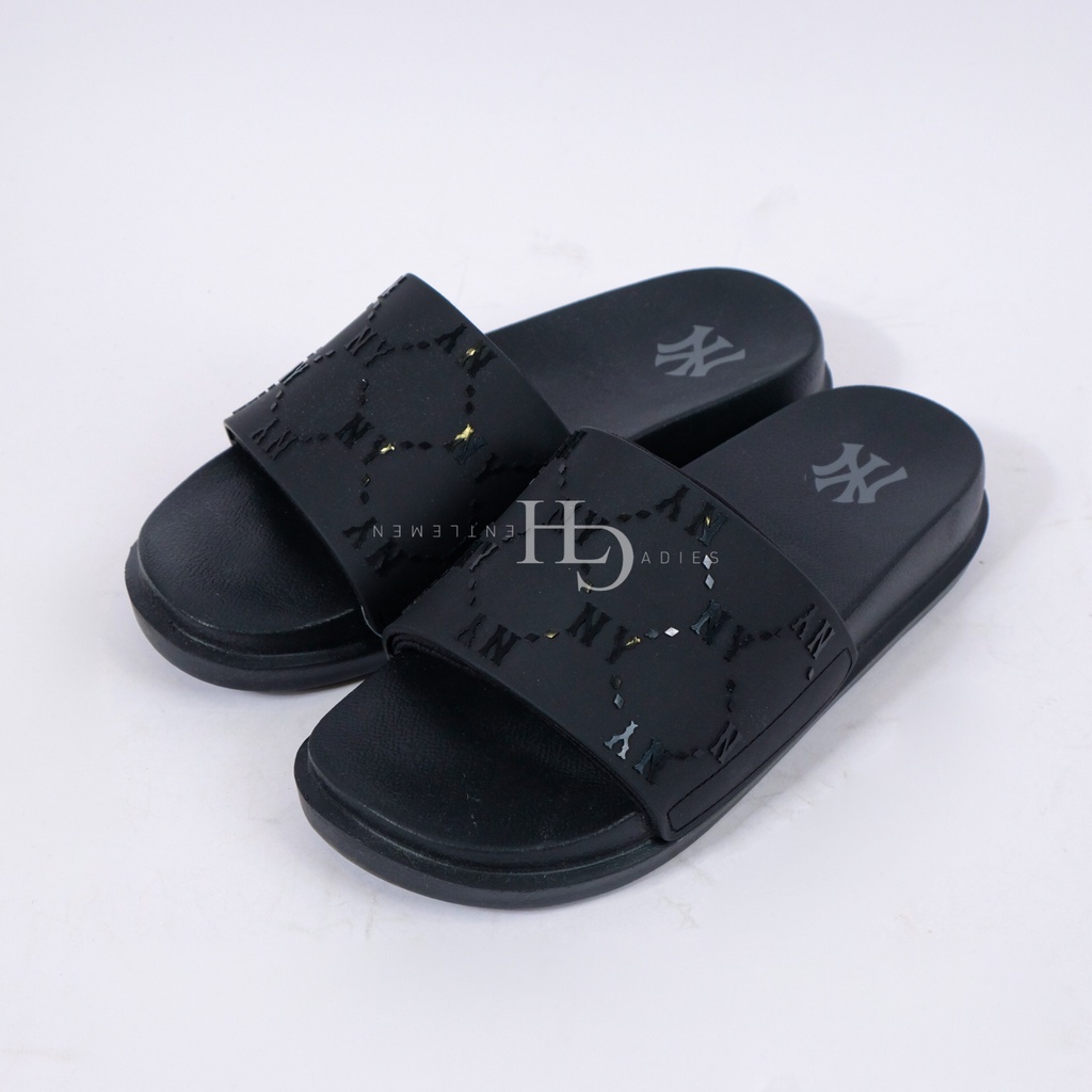 MLB NY Yankees Chunky Mound Monogram Slides Black 100% Original