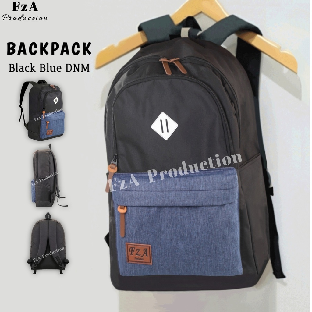 FzA Official - Tas Ransel Punggung Distro Casual Pria Wanita / Tas Ransel Laptop Original - Black Blue DNM