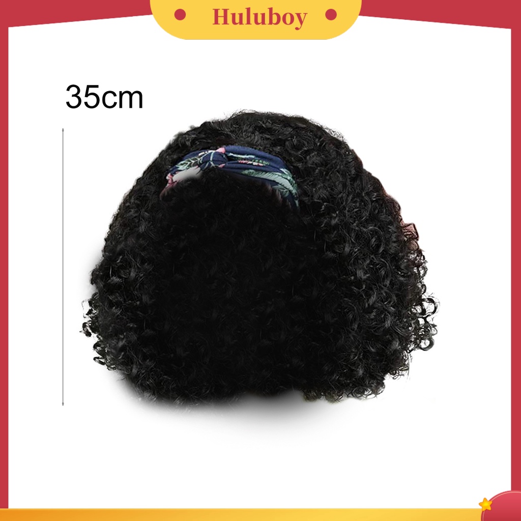 1 Set Turban Wig Rambut Keriting Fluffy Bahan Silk Suhu Tinggi Untuk Wanita