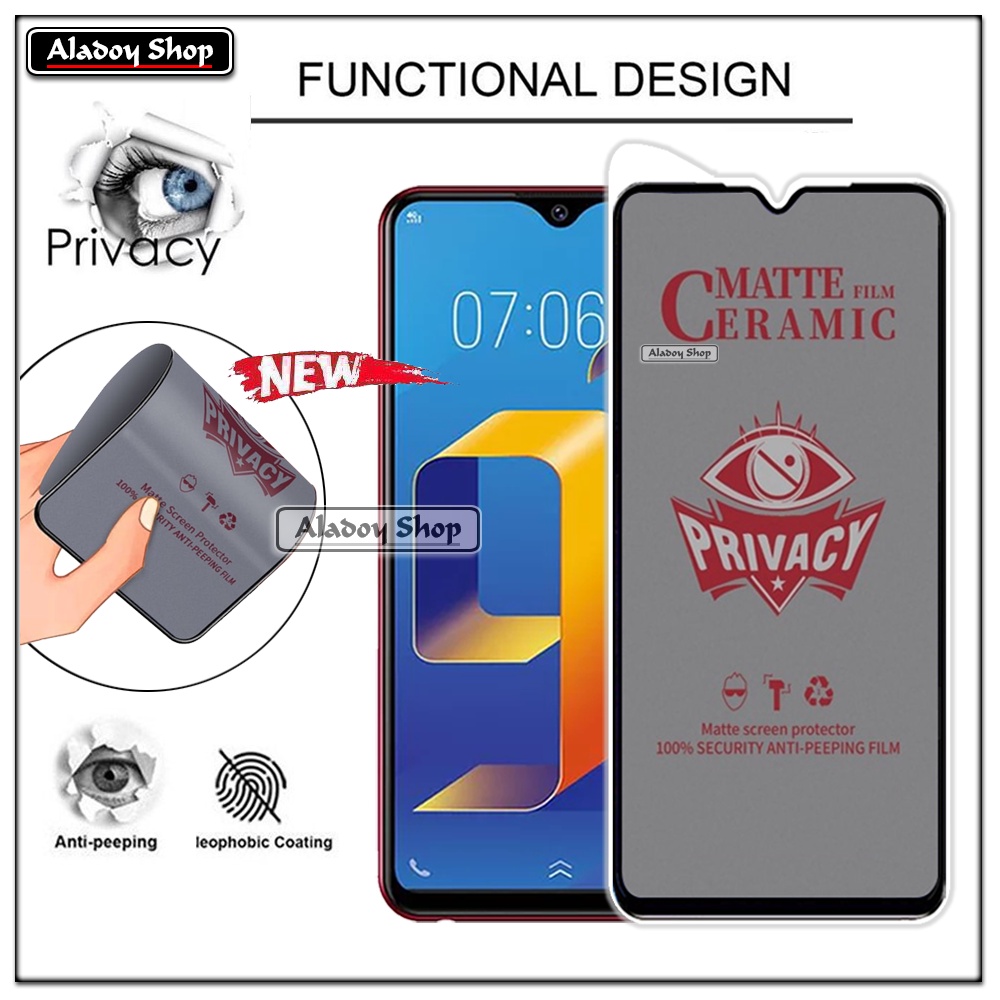Tempered Glass Anti SPY Vivo Y91/Y93/Y95 Anti Gores Privacy + Tempered Glass kamera dan Skin Carbon