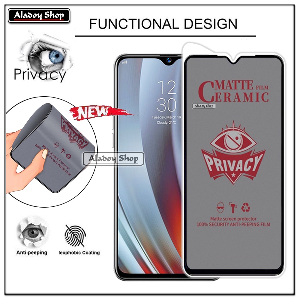 Tempered Glass Anti SPY Realme 3 Pro Anti Gores Privacy + Tempered Glass kamera dan Skin Carbon