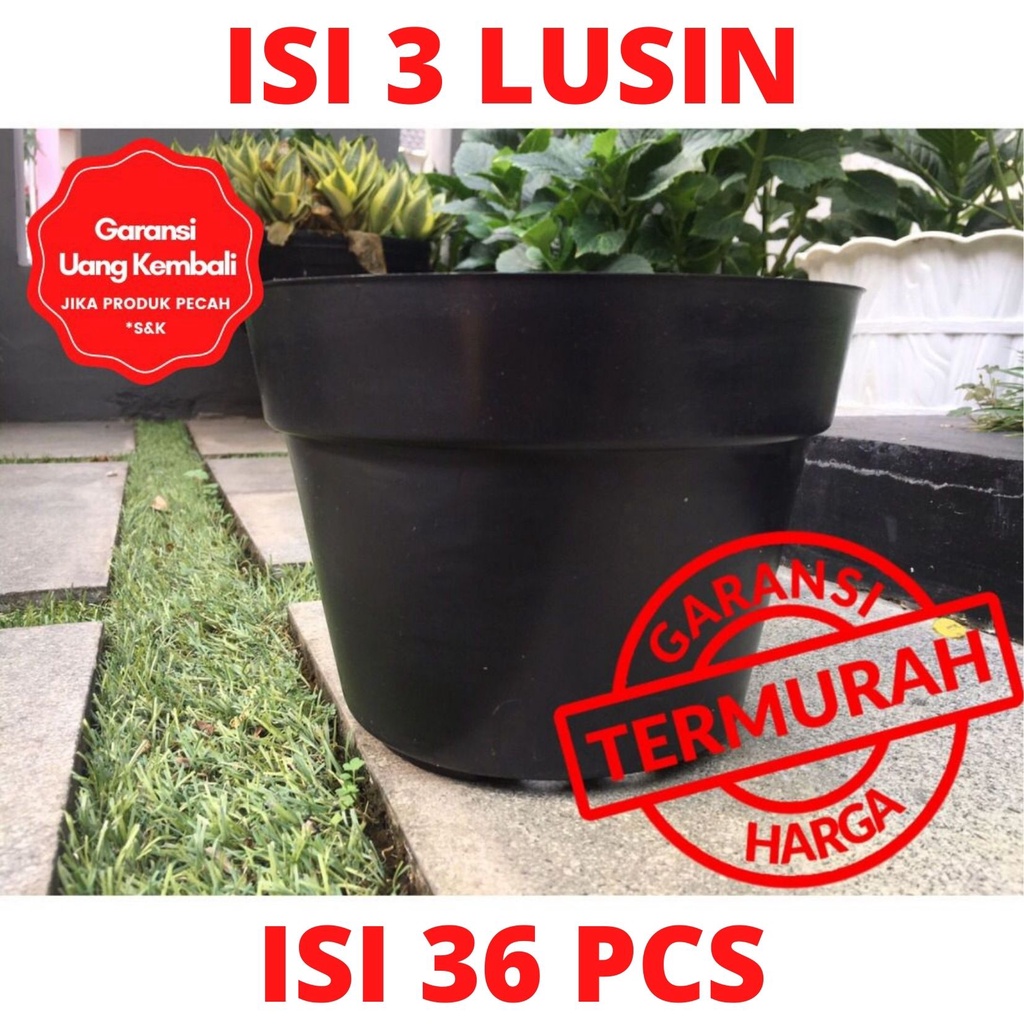 LUSINAN Pot Bunga Murah /Pot Tanaman /Pot Plastik uk 20 CM Hitam (isi 36 PCS)