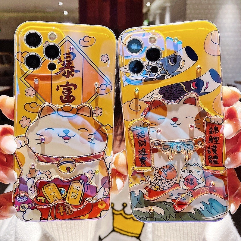 IPHONE Casing Ponsel Desain Lucky Yellow Rich Cat Golden Edge Yang Kompatibel Dengan Iphone12 13 14 11 Pro Max X Xs Max Xr Ppqqsw