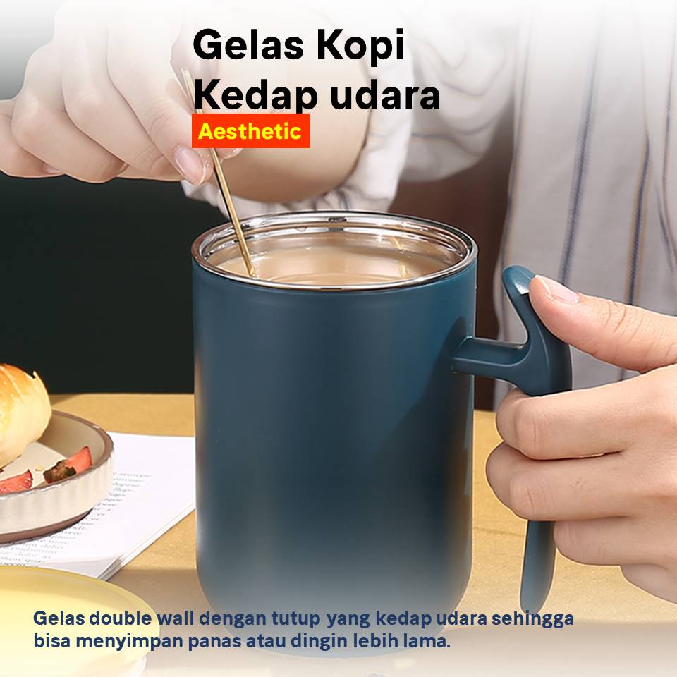 Jual Gelas Dengan Tutup Kopi Teh Kedap Udara Aesthetic Tahan Panas