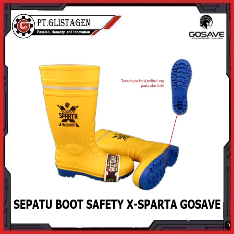 Sepatu Boot Karet Ujung Besi Safety Rubber Steel Toe X-SPARTA GOSAVE