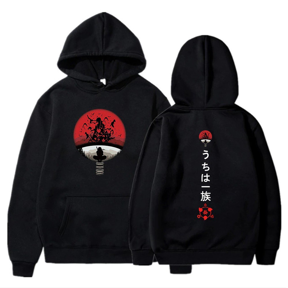 Sweater Hoodie Anime Naruto Itachi Sasuke Clan Uchiha Hitam Bahan Kain Fleece Tebal - Jaket Hoodie Pria Wanita Motip Pullprint Premium Unise