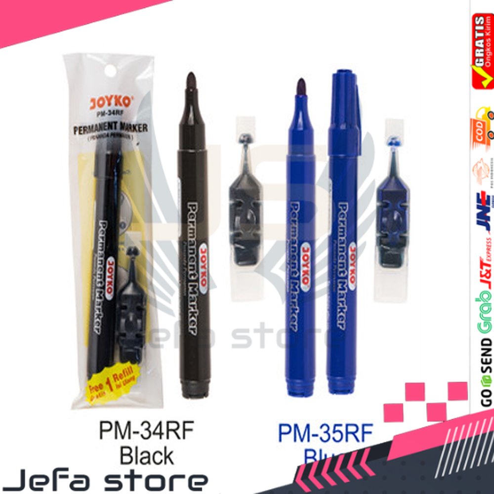 

JS Permanent Marker Spidol Permanen Joyko PM-34RF Black PM-35RF Blue PM-36RF Free Refill
