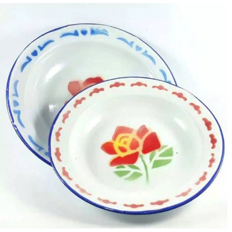 Piring enamel motif kembang / piring jadul / piring seng uk 22cm