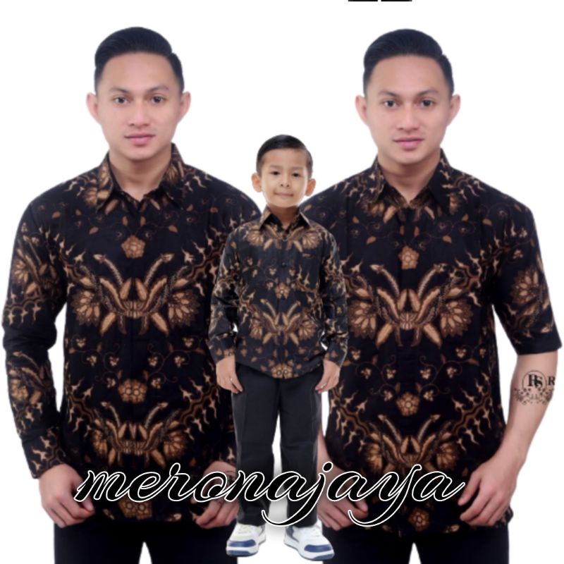 MERONAJAYA - Kemeja Batik Anak Laki-Laki Lengan Panjang Couple Batik Ayah dan Anak Cowok