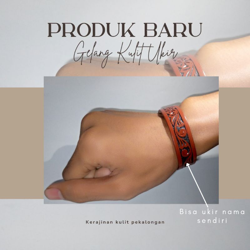 gelang kulit ukir nama custom coupel pria wanita