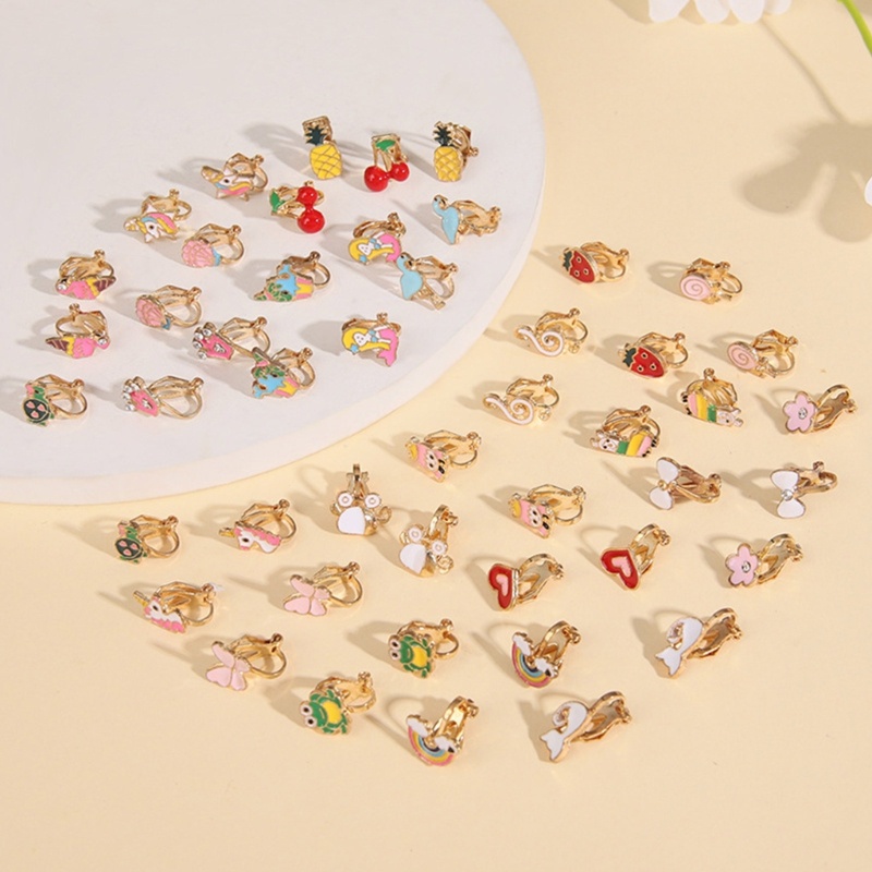 Sa Pasang 24set Anting Klip Isi 24pcs Lucu Mungil Anting Tanpa Tindik Bunga Hewan