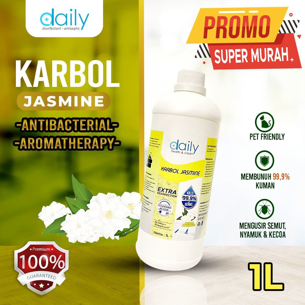 PEMBERSIH LANTAI DAILY KARBOL ANTIBACTERIAL 1 LITER (WANGI BUBBLE GUM, JASMINE DAN SEREH)