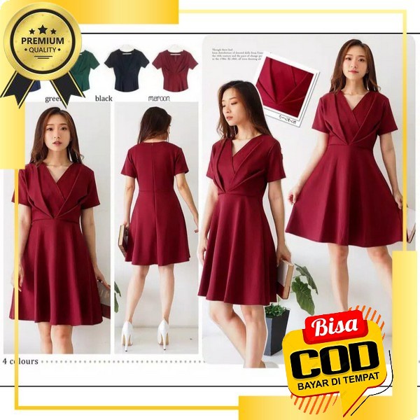 Oy 5104 Dress Wanita Terbaru / Dress Scuba Import Brukat Kekinian Murah Jumbo / Gaun Natal Mewah Lon