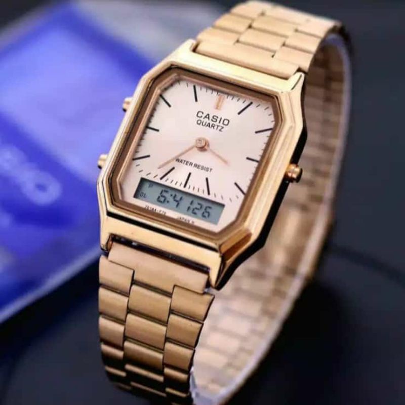 Jam Tangan Casio AQ230 Tahan Air Dualtime Tanpa Jarum Detik Free Box Exlusive