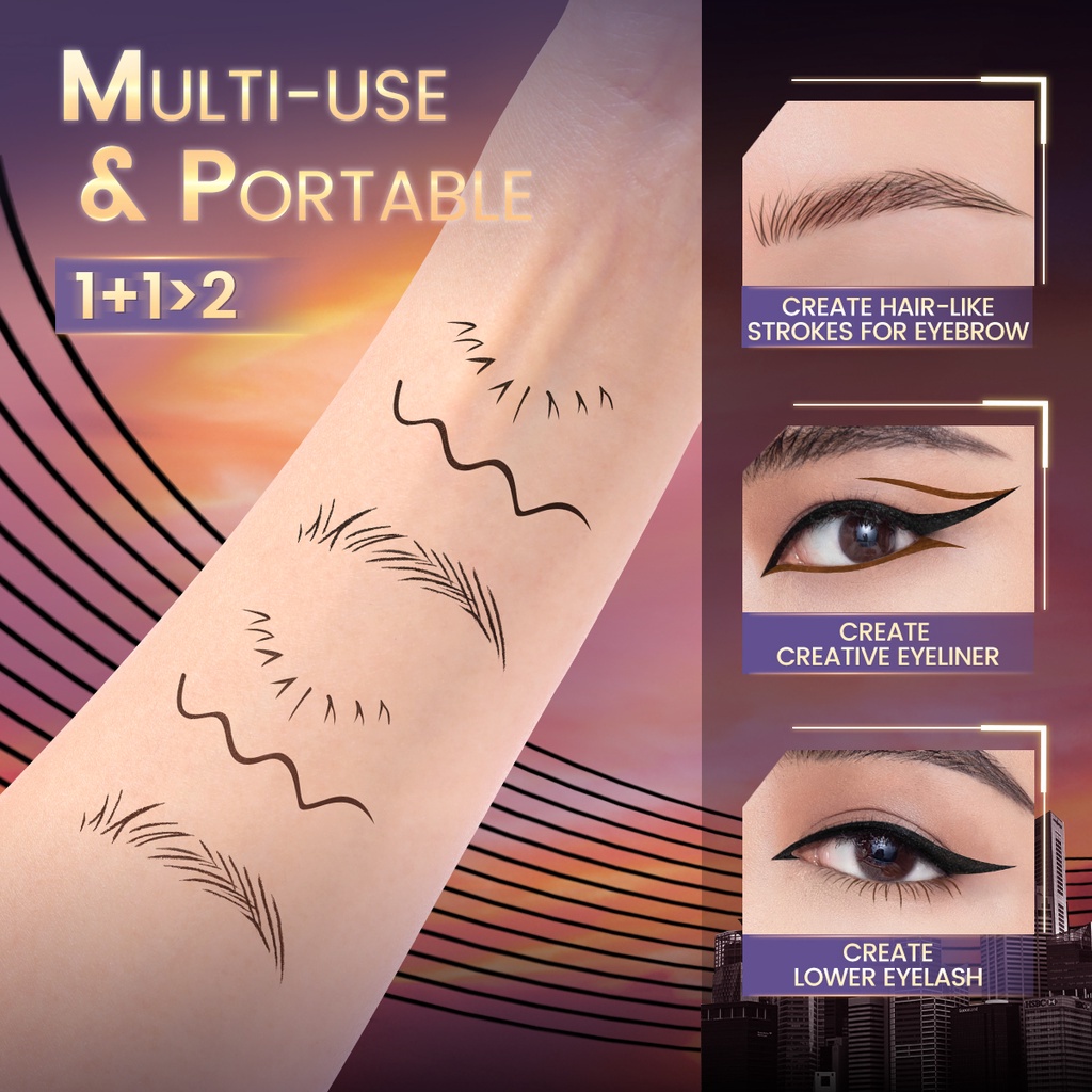 FOCALLURE #AmberGold 2 IN 1 Eyeliner Anti Air Dan Tahan Lama Eyebrow Pencil Waterproof Liquid Eyeliner 2 Color Eyebrow P