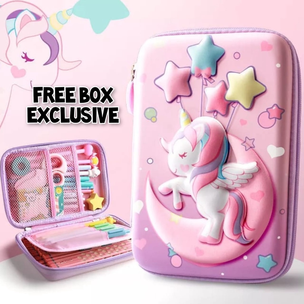 Kotak Pensil 3D Large Unicorn EVA Anti Air Free Box Exclusive Tempat Pensil Karakter Timbul Wangi 6D Hadiah Alat Tulis  Premium Tempat Pena Sekolah Lucu