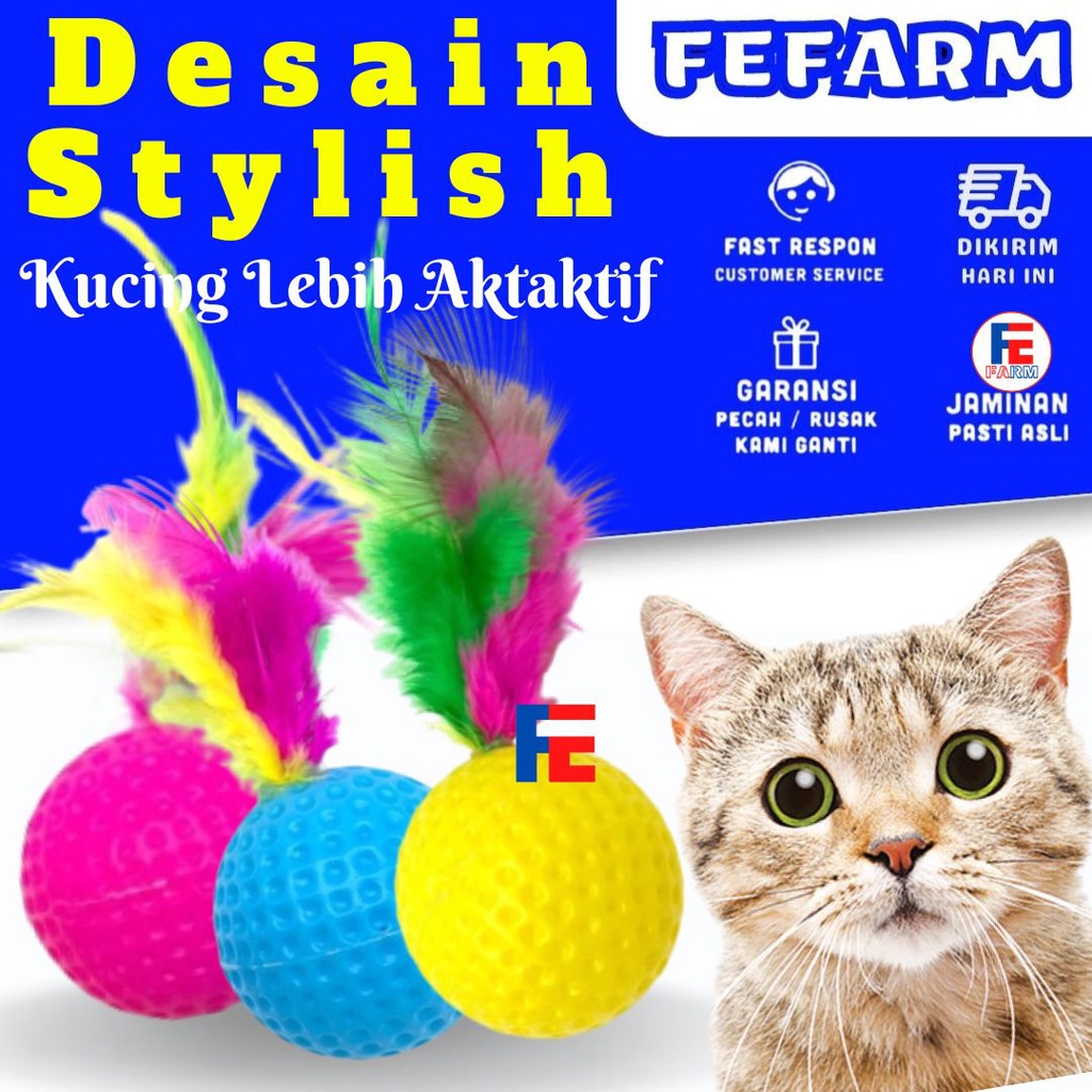 Bola Mainan Kucing Premium Dengan Bulu Warna Warni FEFARM