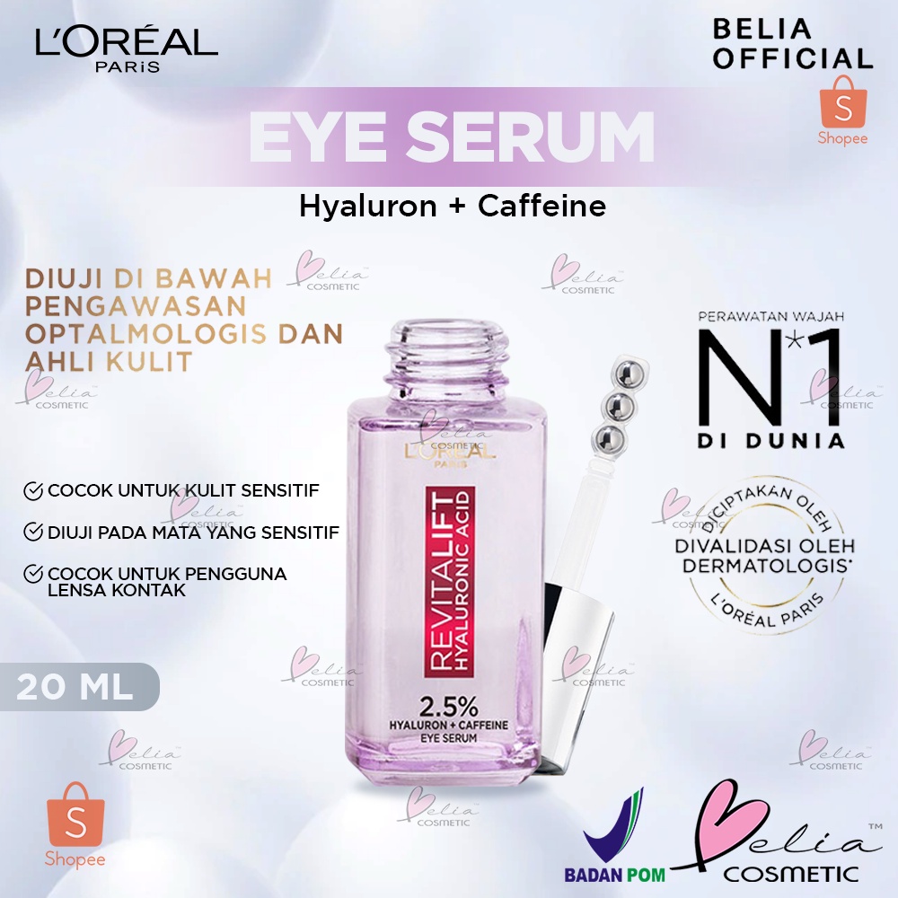 ❤ BELIA ❤ L'Oreal Paris Triple Roller 2.5% Hyaluron + 'Caffeine' Eye Serum | Hyaluronic Acid Loreal Serum Mata | BPOM