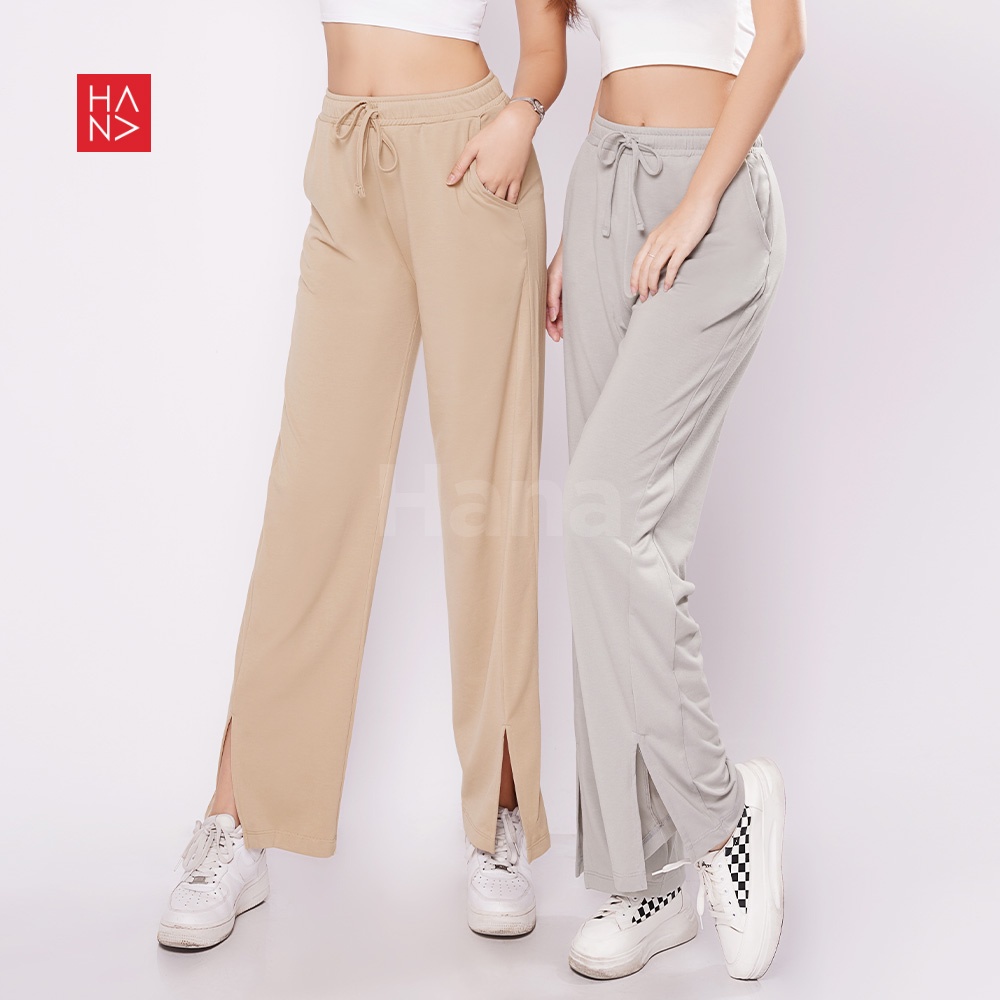 Hana Fashion - Davina Ribbon Slit Loose Pants Celana Panjang - LP138