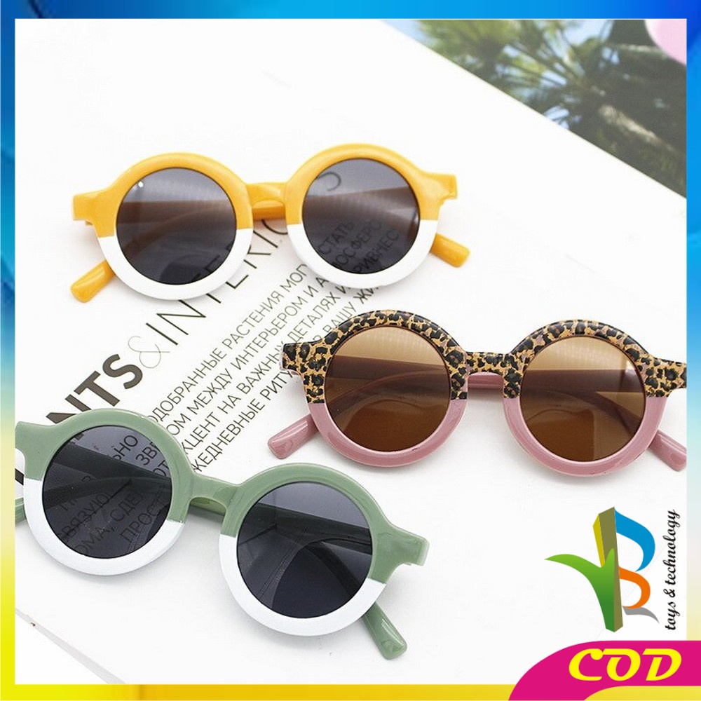 RB-C669 Kacamata Anak Perempuan Bulat Leopard UV400 Anti Ultraviolet Bayi Berjemur / Kaca Mata Laki Laki Hitam Gradasi Korea Fashion