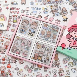 100 Lembar Stiker Motif Kartun Korea Lucu Anti Air Dekorasi DIY Handbook Scrapbook