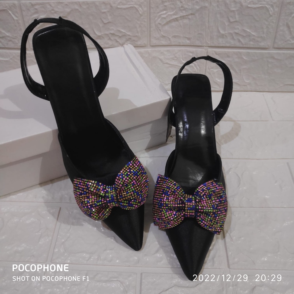 Sepatu import wanita/ sepatu import sepatu HEELS POLOS HITAM BLING wanita murah Sepatu Hak 5cm 107