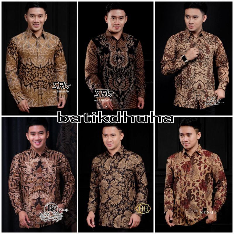 Kemeja Batik Lengan Panjang Warna Cokelat gold M L XL